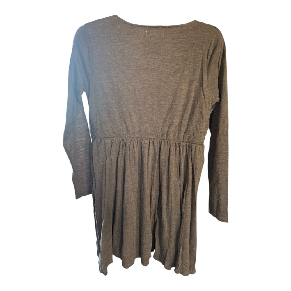 A'Reve Brown Bishop Sleeve Ruched Sweater Dress - Picture 3 of 6